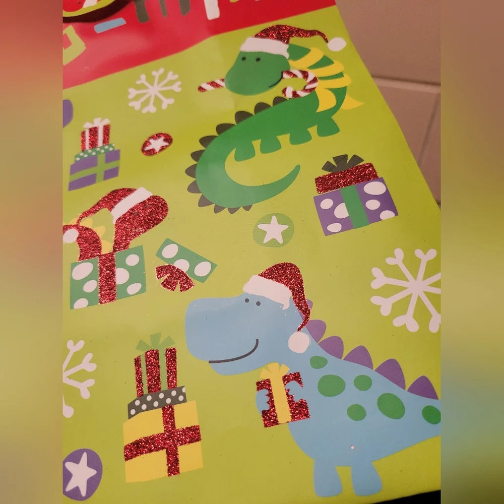 X2 Set NWT Dino-Mite Christmas Gift Bags with Dinosaurs
